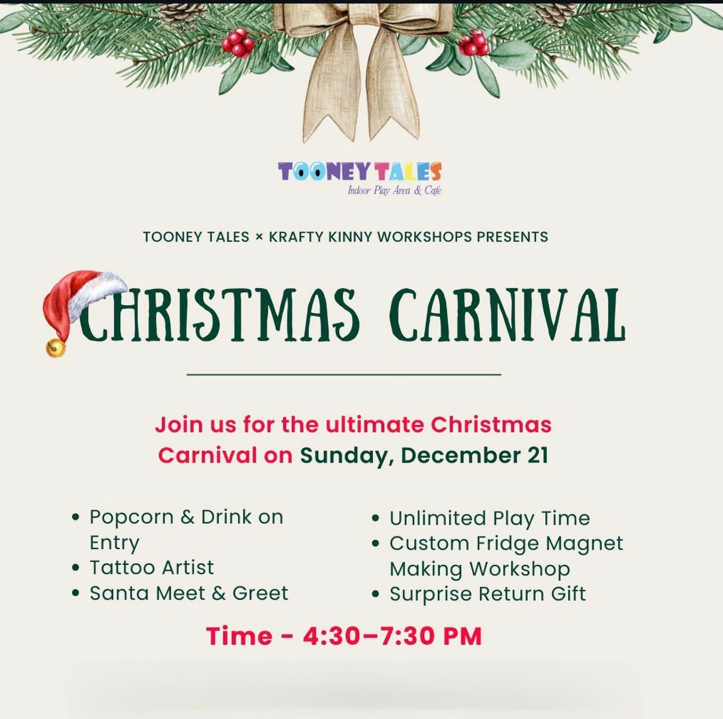 Christmas Carnival at Tooney Tales (21 Dec) | Sector 133 Noida