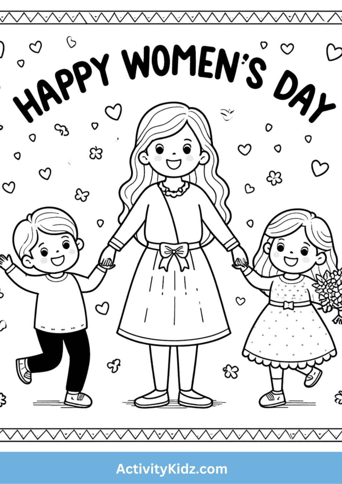 Happy Women's Day Family Coloring Worksheet - ActivityKidz