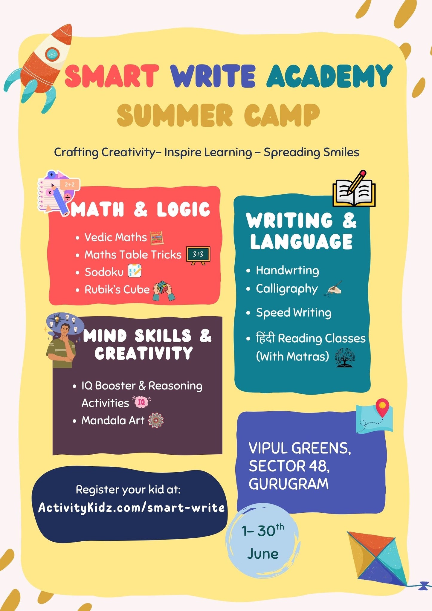Summer Camp by Smart Write Academy (1 Jun - 30 Jun) | Vipul Greens Sector 48 Gurgaon