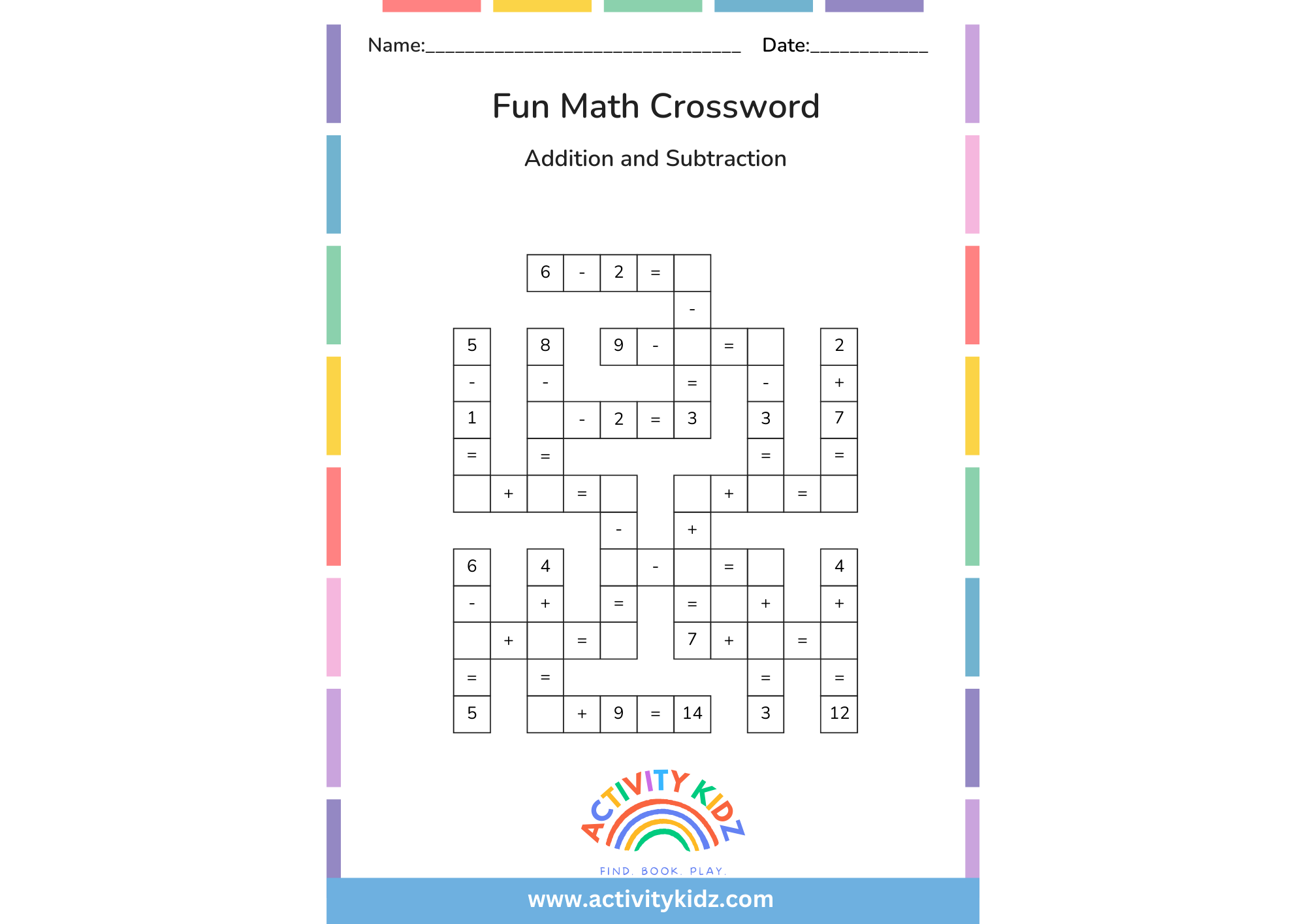 Math Crossword - Addition And Subtraction