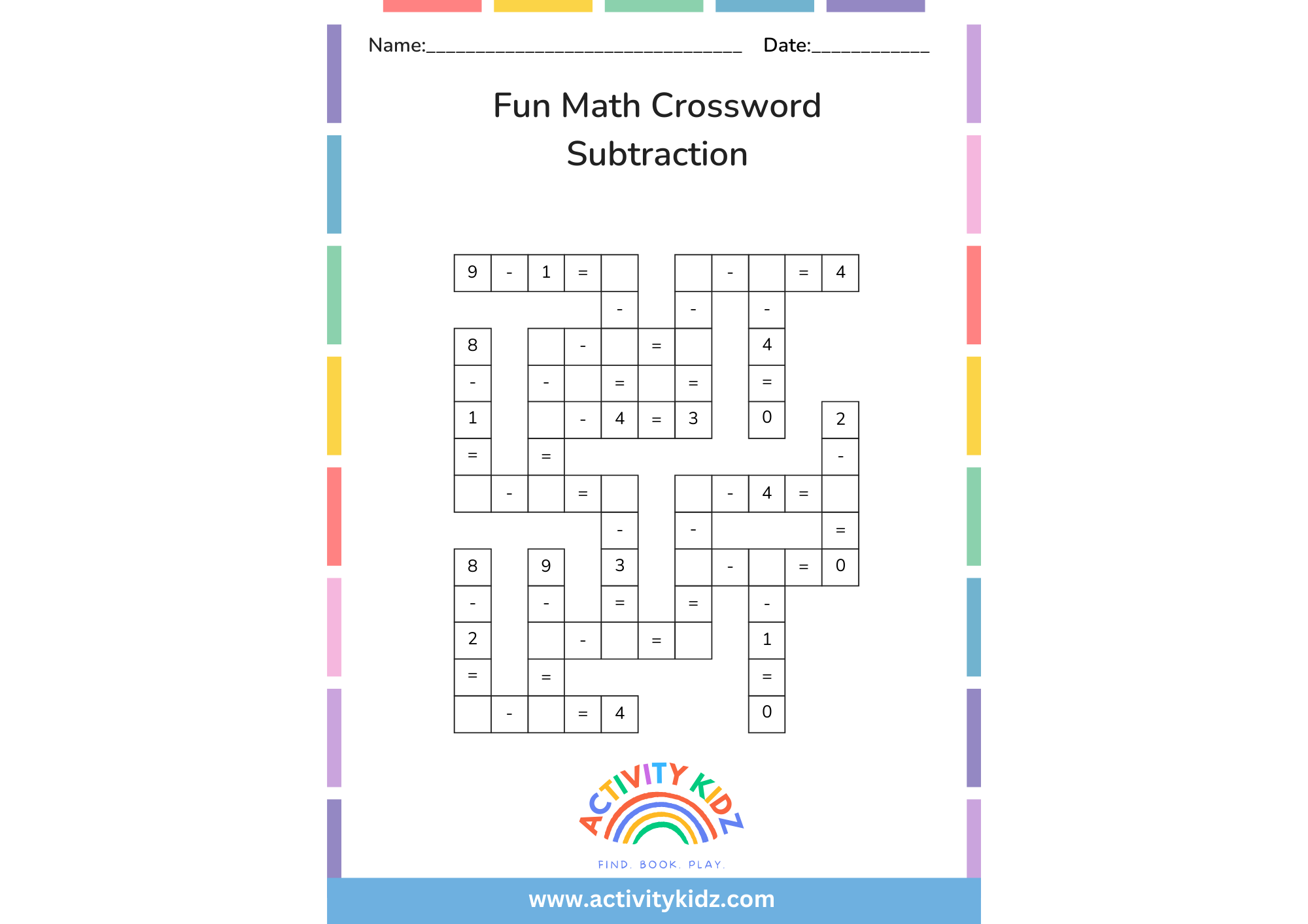 Math Crossword - Subtraction