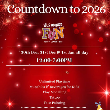 Promotional poster for a New Year's Eve event with children's activities on a red background.