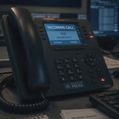 A police dispatcher answers an emergency call as a dramatic montage depicts a murder in London, the discovery of Dr. Watson's body, and Sherlock Holmes's arrest. The atmosphere is tense and suspenseful, hinting at a mystery that needs to be solved. The video concludes with a question, inviting viewers to uncover the truth before a trial begins, followed by the logo for "ESCAPETIME MYSTERY GAMES."
