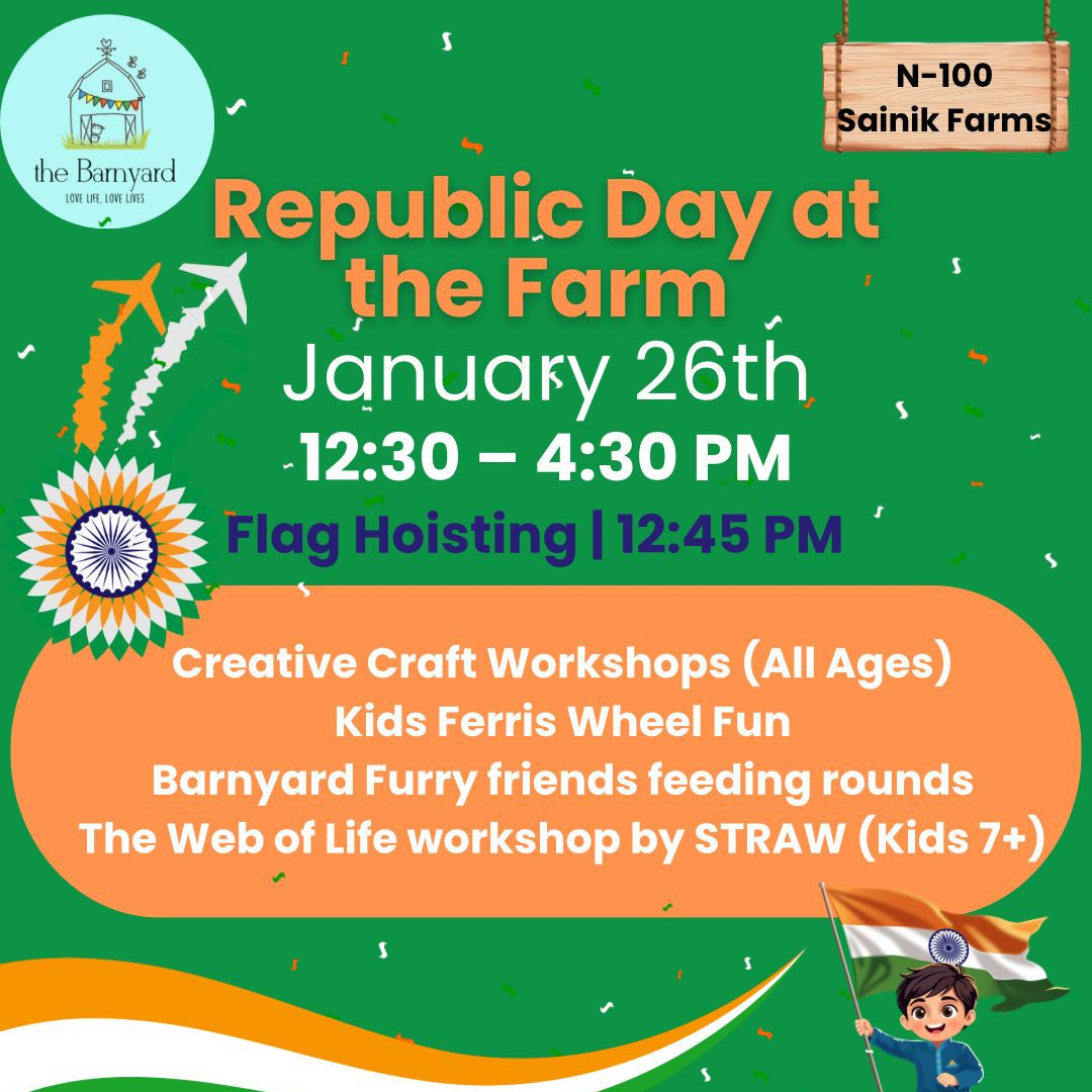 Promotional poster for Republic Day event at the Farm with details and colorful design.