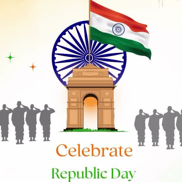 Promotional poster for Republic Day celebrations with India Gate and flags.