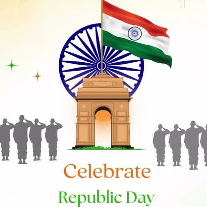 Promotional poster for Republic Day celebrations with India Gate and flags.