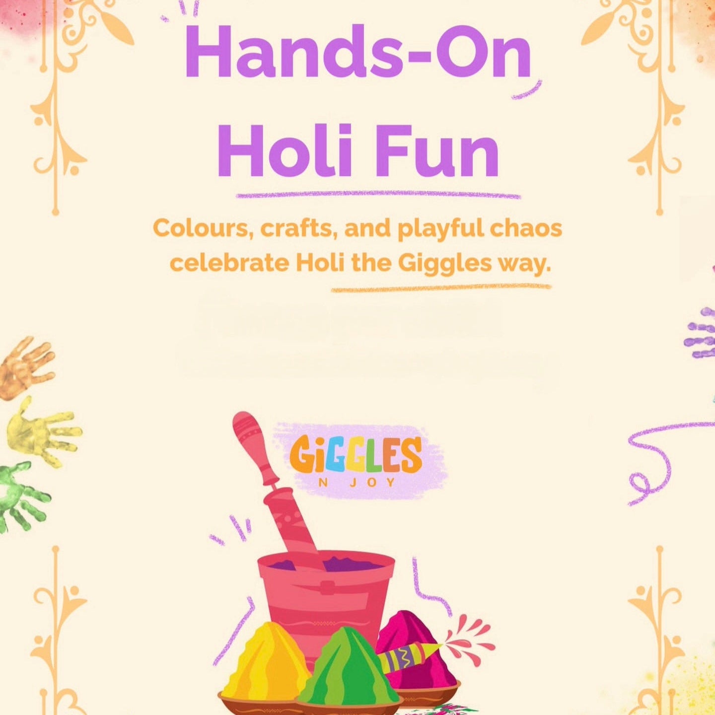 Book cover of 'Hands-On Holi Fun' with colorful design and text.