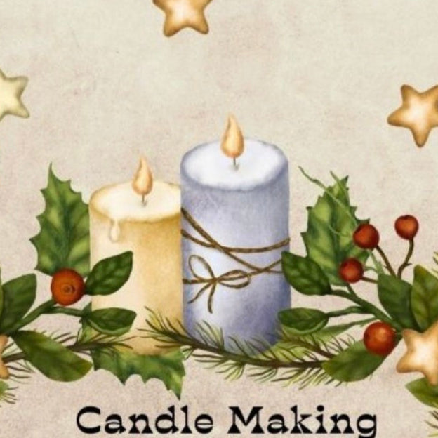 Advertisement for a candle making workshop at Zig Zag Zoh with decorative elements and text.