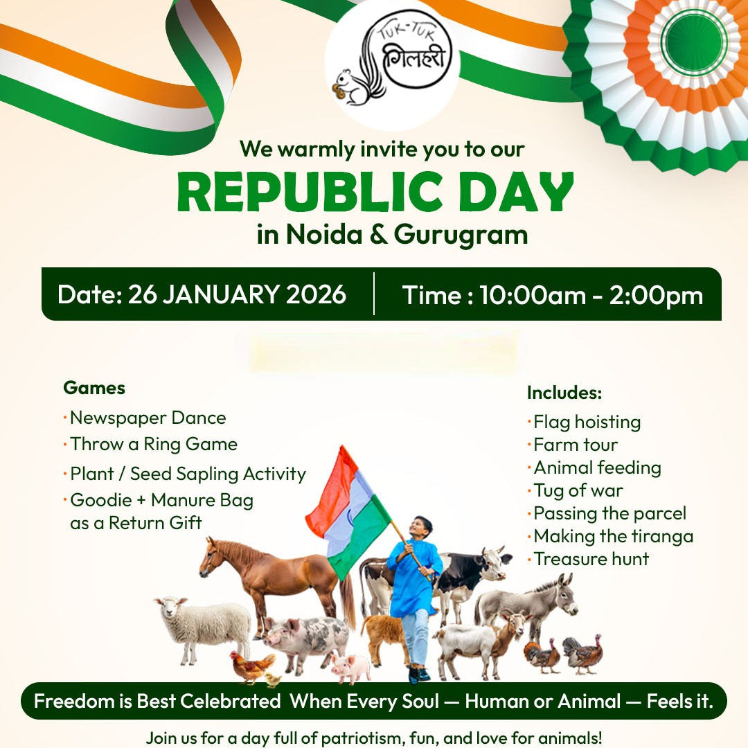 Promotional flyer for Republic Day event in Noida & Gurugram with activities and timings.