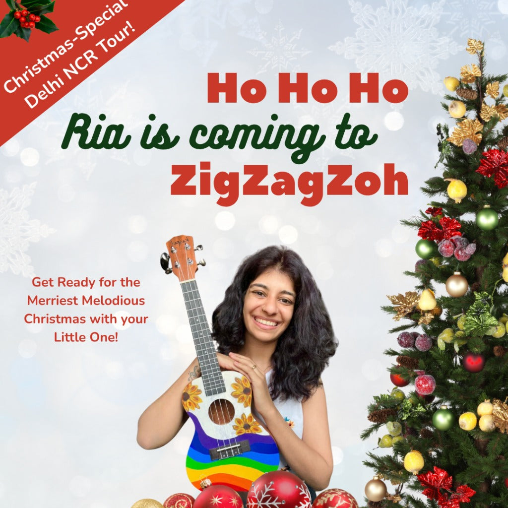 Promotional poster for a Christmas event featuring a woman with a guitar and a decorated Christmas tree.